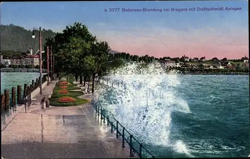 Ak Bregenz am Bodensee Vorarlberg, Bodensee-Brandung, Drathschmidt-Anlagen