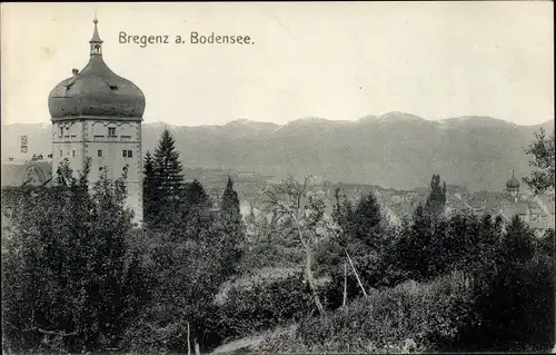 Ak Bregenz am Bodensee Vorarlberg, Teilansicht, Turm