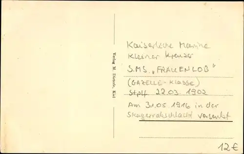 Ak Deutsches Kriegsschiff, SMS Frauenlob, kleiner Kreuzer, Kaiserliche Marine