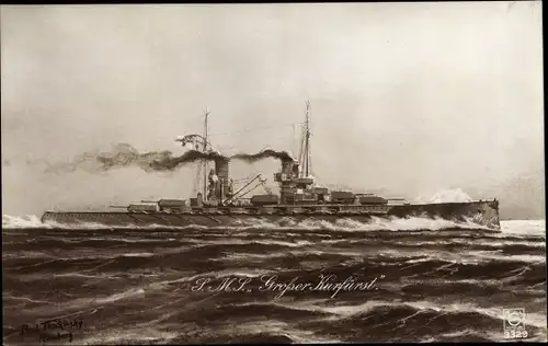 Künstler Ak Teschinsky, Paul, Deutsches Kriegsschiff, SMS Großer Kurfürst, Kaiserliche Marine