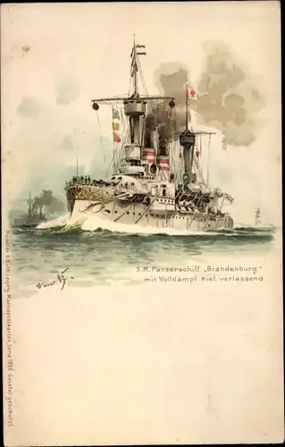 Künstler Litho Bohrdt, Hans, Deutsches Kriegsschiff, SMS Brandenburg, Panzerschiff