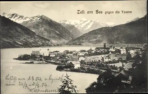 Ak Zell am See in Salzburg, Gesamtansicht, Gegen die Tauern