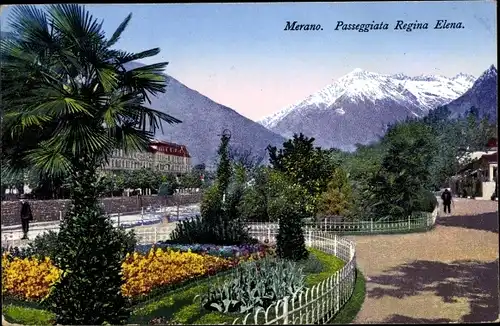 Ak Meran Merano Südtirol, Passeggiata Regina Elena, Gartenanlagen