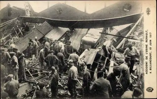 Ak Billancourt Hauts de Seine, Accident de L'Usine Renault 1917