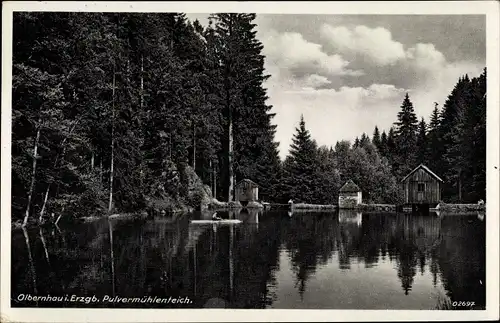 Ak Olbernhau im Erzgebirge Sachsen, Pulvermühlenteich