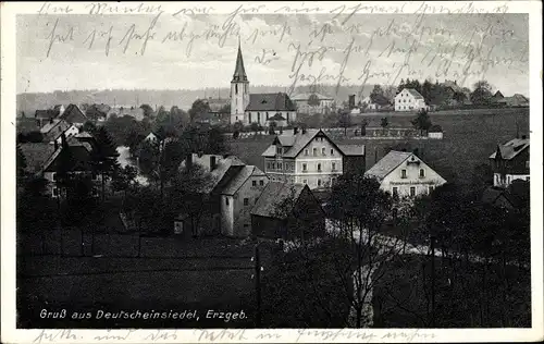 Ak Deutscheinsiedel Deutschneudorf im Erzgebirge, Teilansicht, Kirche