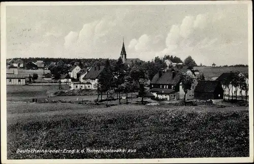 Ak Deutscheinsiedel Deutschneudorf im Erzgebirge, Teilansicht, Kirche