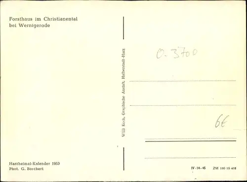 Ak Wernigerode am Harz, Forsthaus Christianental
