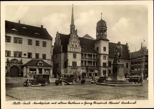 Ak Halle an der Saale, Marktplatz, Rathaus, Georg Friedrich Händel Denkmal