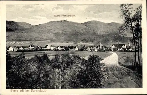 Ak Eberstadt Darmstadt in Hessen, Panorama, Burgruine Frankenstein