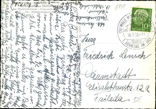 Ak Waldmichelbach Wald Michelbach im Odenwald Hessen, Höhengasthaus Stallenkandel