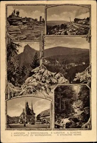 Ak Brocken Nationalpark Harz, Brocken, Brockenbahn, Ilsestein, Schierke, Steinerne Renne
