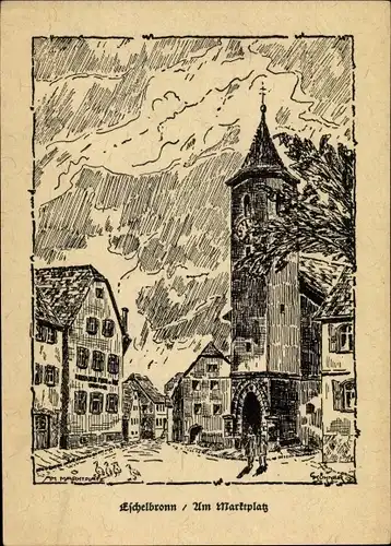 Künstler Ak Eschelbronn in Baden Württemberg, Marktplatz