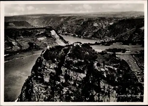 Ak Sankt Goarshausen am Rhein, Loreley, Fliegeraufnahme