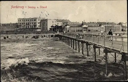 Ak Norderney in Ostfriesland, Seesteg, Strand