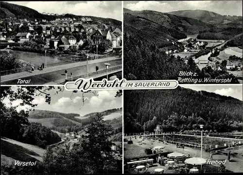 Ak Werdohl im Sauerland, Totalansicht, Versetal, Freibad, Rettling, Wintersohl