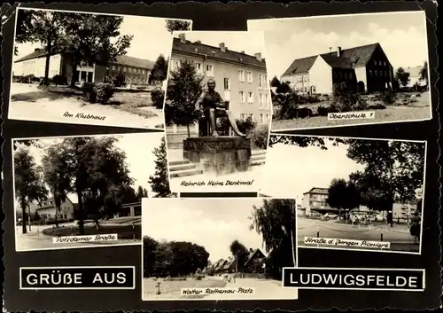 Ak Ludwigsfelde im Kreis Teltow Fläming, Am Klubhaus, Oberschule, Denkmal