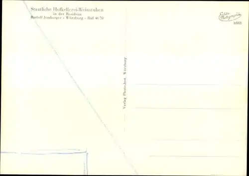 Ak Würzburg am Main Unterfranken, Staatliche Hofkellerei-Weinstuben, Tisch, Gläser