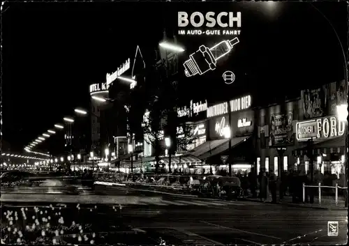 Ak Berlin Charlottenburg, Kurfürstendamm bei Nacht, Reklame, Bosch