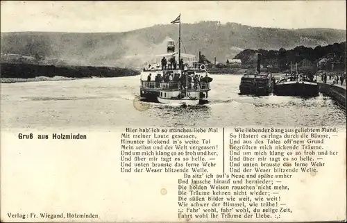 Ak Holzminden an der Weser, Gedicht, Fähre