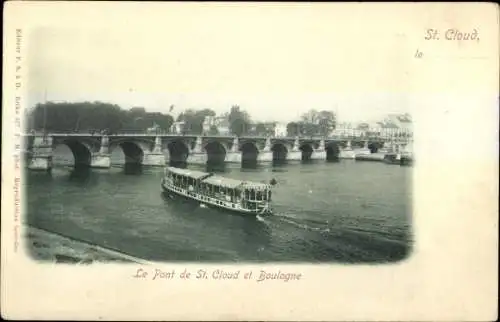 Ak Saint Cloud Hauts de Seine, Le Pont de Saint Cloud et Boulogne, Salondampfer