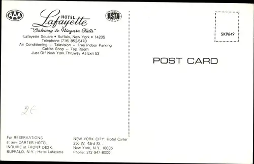 Ak Buffalo New York USA, Hotel Lafayette, Lafayette Square