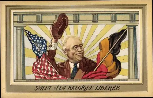 Künstler Ak Franklin D. Roosevelt, US Präsident, Befreites Belgien