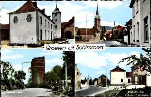 Ak Schimmert Limburg, Hoofdstraat, Watertoren, Kerk, Kasteel