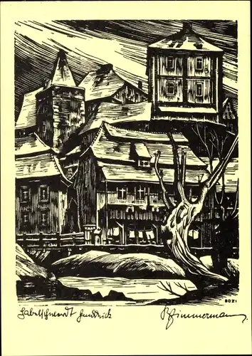 Künstler Ak Zimmermann, B., Bystrzyca Kłodzka Habelschwerdt Schlesien, Ortspartie, Wohnhäuser