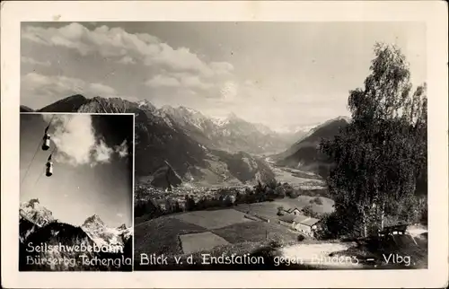 Ak Bludenz Vorarlberg, Seilschwebebahn Bürserbg-Tschengla, Blick von der Endstation