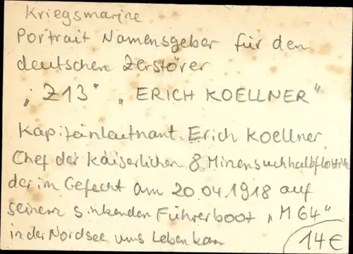 Sammelkarte Kapitänleutnant Erich Köllner, Kaiserliche Marine, Chef 8. Minensuchhalbflottille