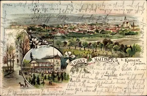 Litho Kamenz Sachsen, Gruß vom Hutberg, Hotel