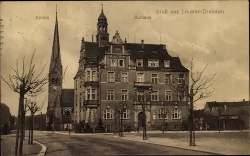 Ak Dresden Leuben, Kirche, Rathaus