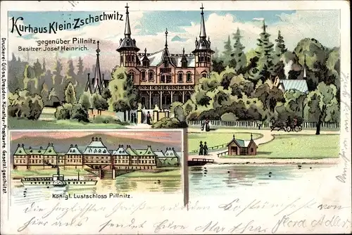 Litho Dresden Kleinzschachwitz, Kurhaus, Josef Heinrich, Lustschloss Pillnitz