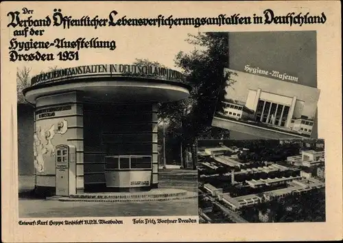Ak Dresden Zentrum Altstadt, Hygiene Ausstellung 1931, Foto Fritz Boehner, Lebensversicherung