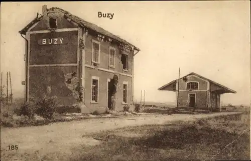 Ak Buzy Meuse, Zerstörter Bahnhof, Kriegszerstörungen, I WK