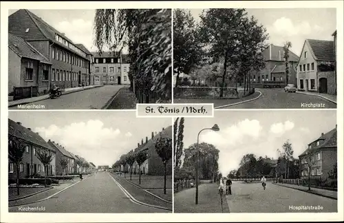 Ak Sankt Tönis Tönisvorst am Niederrhein, Kirchplatz, Hospitalstraße, Kirchenfeld, Marienheim