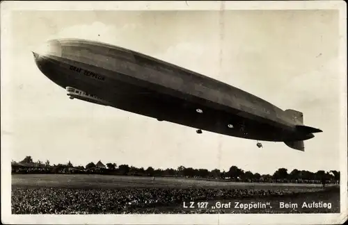 Ak Luftschiff LZ 127 Graf Zeppelin beim Aufstieg
