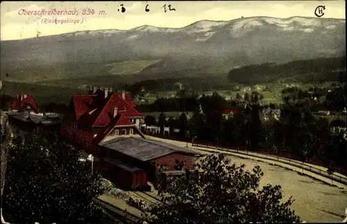 Ak Oberschreiberhau Szklarska Poręba Schreiberhau Riesengebirge Schlesien, Bahnhof, Gleisseite