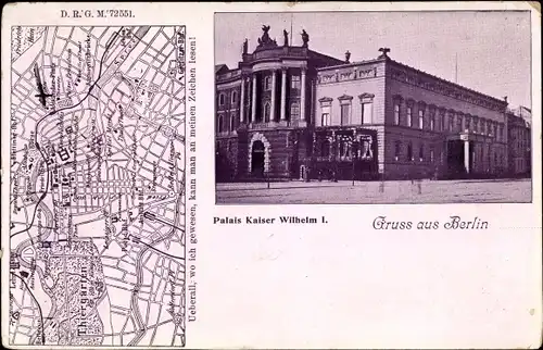 Stadtplan Ak Berlin Mitte, Unter den Linden, Palais Kaiser Wilhelm I.
