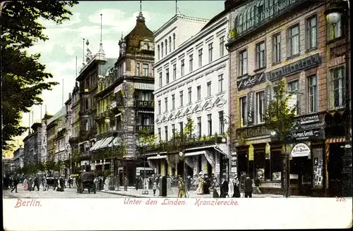 Ak Berlin Mitte, Unter den Linden, Kranzlerecke, Cafe Bauer, Invalidenbank