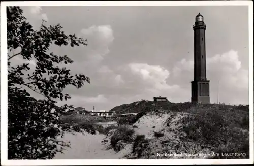 Ak Norderney, Nordseebad, Am Leuchtturm, Restaurant, Cafe, Düne, Sand