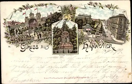 Litho Hannover in Niedersachsen, Tivoli, Kriegerdenkmal, Georgstraße