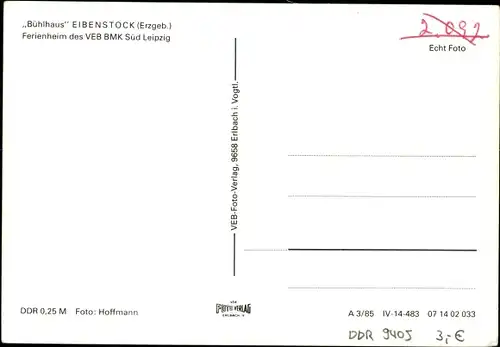 Ak Eibenstock im Erzgebirge Sachsen, Bühlhaus, Ferienheim des VEB BMK Süd Leipzig