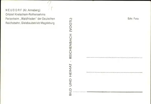 Ak Kretscham Rothensehma Neudorf Sehmatal im Erzgebirge, Ferienheim Waldfrieden