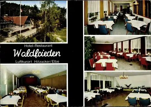 Ak Hitzacker an der Elbe, Hotel Restaurant Waldfrieden, Außenansicht und Gaststuben