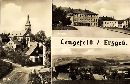 Ak Lengefeld im Erzgebirge Sachsen, Panorama, Kirche, Markt