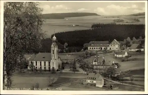 Ak Pobershau Marienberg im Erzgebirge, Kirche, Sport Hotel