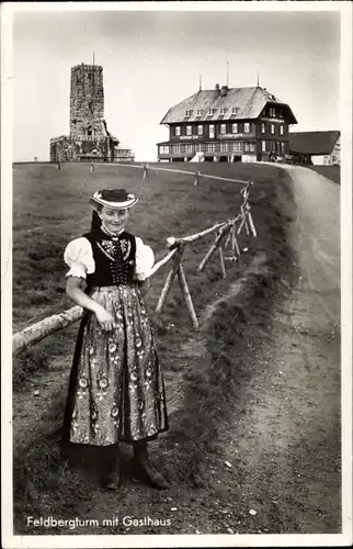 Ak Feldberg im Schwarzwald, Hotel Feldbergturm, Tracht