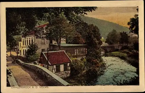 Künstler Ak Dahlerbrück Schalksmühle im Sauerland, Fluss, Hotel, Brücke